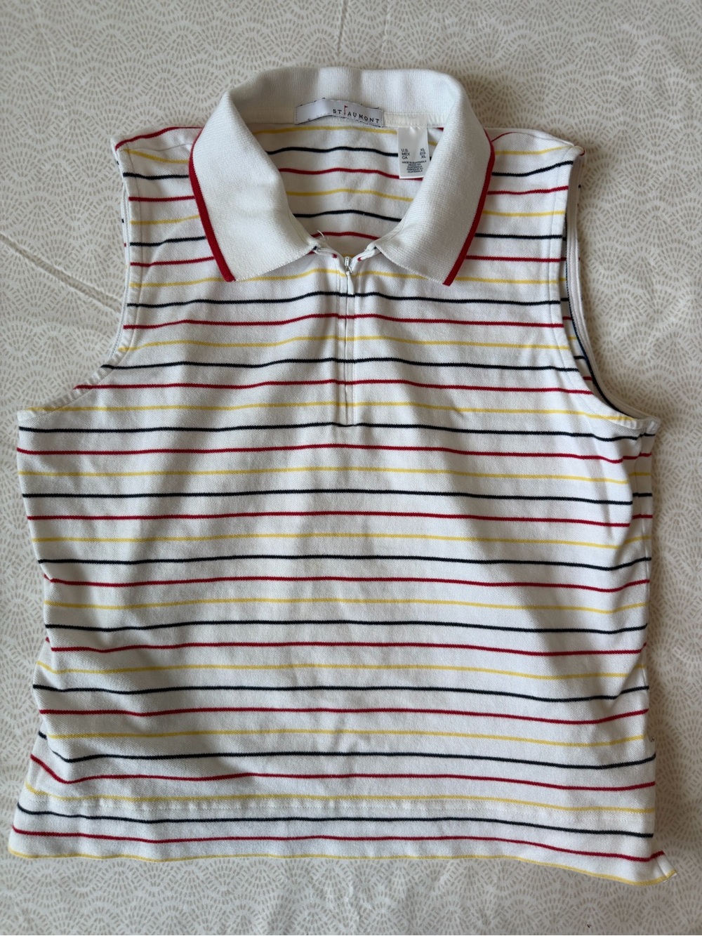 St. John's Bay Sleeveless Striped Polo Tank in White with Red and Yellow Stripes
